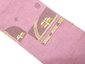 変わり横段に枝葉模様織り出し　名古屋帯